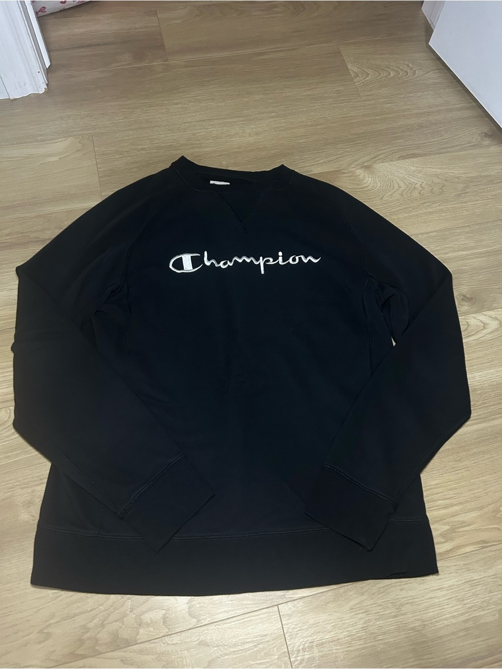Champion Black Crewneck Sweatshirt with White Script Logo